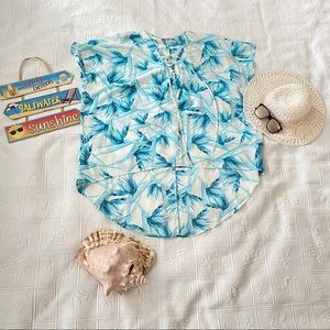 Buddy Love Blue Tropical Palm Lace-Up Tunic Dress Small